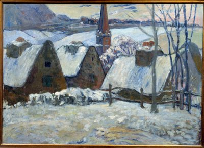 Breton village under snow in 1894. Painting by Paul Gauguin (1848 - 1903) 作者 保罗·高更