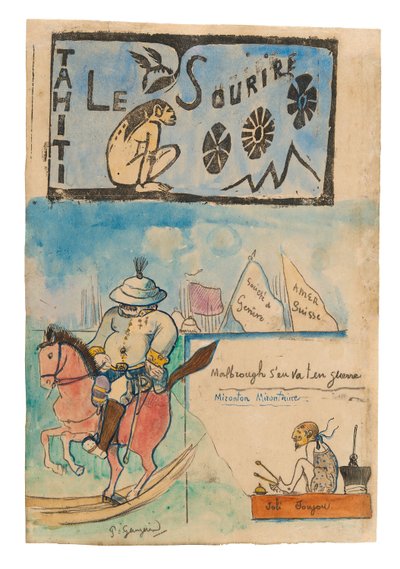 高更和总督加莱的漫画，以及《Le sourire》中的头饰 作者 保罗·高更
