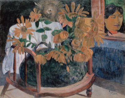 法文：Nature morte avec des tournesols sur un fauteuil (II) 向日葵 作者 保罗·高更