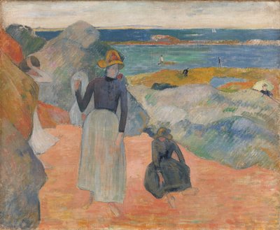 法语  Sur la plage en Bretagne 在海滩上 作者 保罗·高更