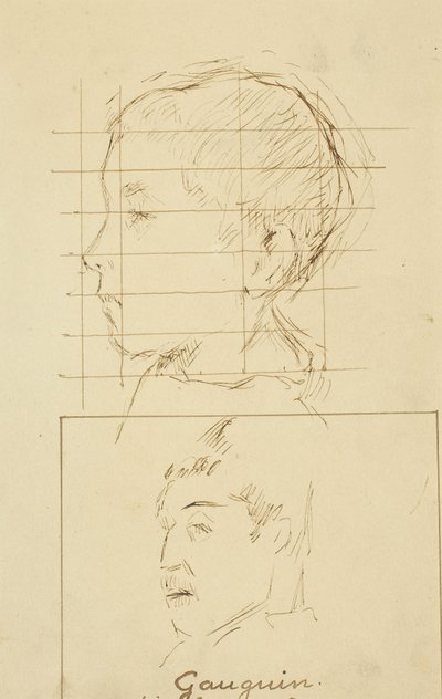 一个男孩和一个男人的头像（自画像）[背面] 作者 保罗·高更