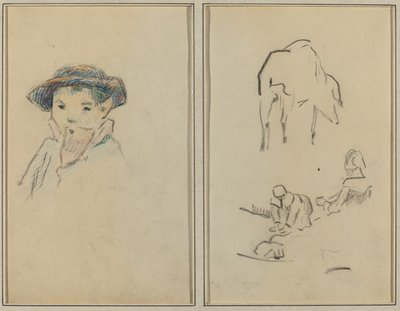 小布列塔尼男孩；一只猪和一个洗衣妇[直页] 作者 保罗·高更