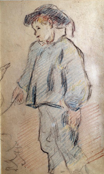 布列塔尼小男孩 一只鹅 保罗·高更 (1848-1902) 的素描 19 世纪 私人收藏 作者 保罗·高更