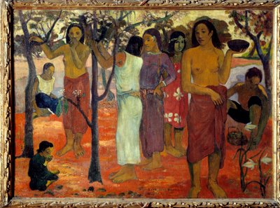 Nave nave mahana（美味的日子）。 花园里的大溪地妇女。 保罗·高更 (1848-1903) 1896 年作画 0,94 x 1,3 m 里昂，美术博物馆 - Nave Nave Mahana 也被称为“美味的一天”。 一群大溪地妇女在花园里。 帕绘画 作者 保罗·高更
