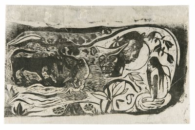 带角魔鬼头像的版画，选自《晚期木块版画组曲 作者 保罗·高更