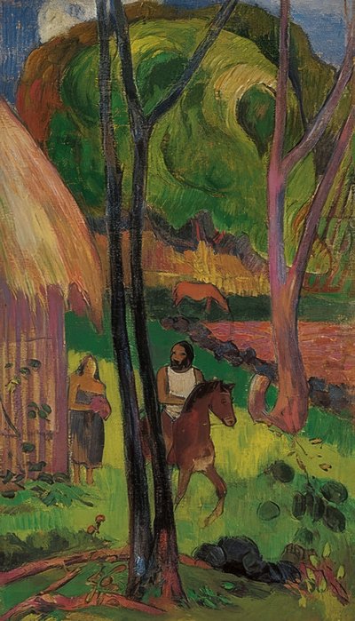 小屋前的骑兵（骑士的情况下）。 1902年 作者 保罗·高更