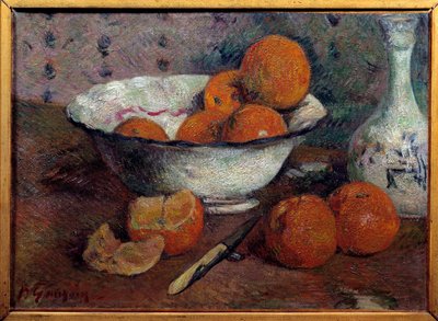 静物与橘子。 保罗·高更 (Paul Gauguin) (1848 - 1903) 的绘画，大约 1880 年。布面油画。 暗：0.33 X 0.46m。 雷恩美术博物馆 作者 保罗·高更