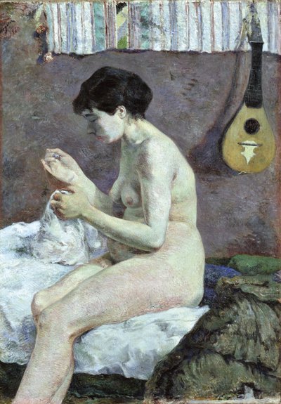 Suzanne裸体缝纫的研究。 作者 Paul Gauguin