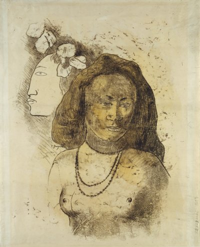带着恶灵的塔希提女人》，约 1899-1900 年（纸本水彩单色画） 作者 保罗·高更