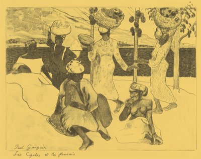 蚱蜢和蚂蚁：马提尼克岛的纪念品，来自沃尔皮尼组曲：Dessins l..., 1889. 作者 保罗·高更