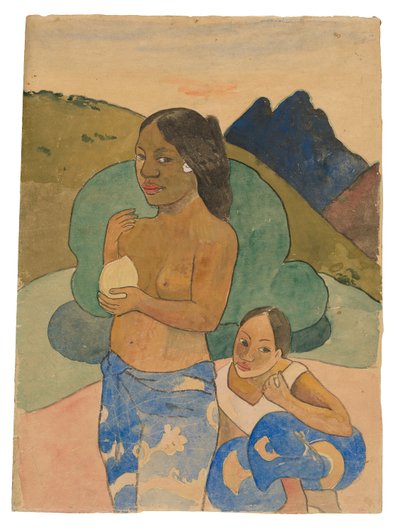 风景中的两位塔希提妇女，约 1892 年（水彩和水粉画） 作者 保罗·高更
