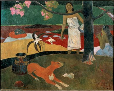 两个大溪地妇女和一只狗。(大溪地牧歌)。保罗-高更（1848-1903）的画作 作者 保罗·高更