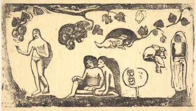 妇女，动物与叶子，1898年。 作者 保罗·高更