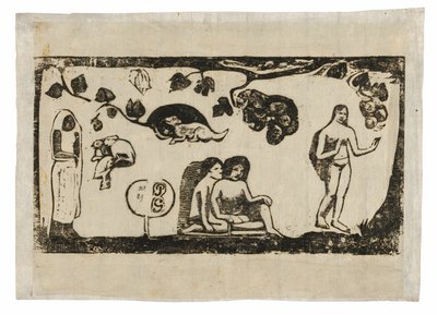 晚期木刻版画组画中的妇女、动物和树叶 作者 保罗·高更