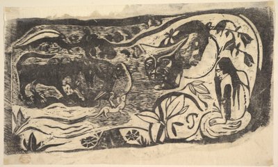 带角头的木刻画，1898-99年。 作者 保罗·高更