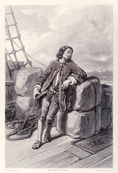 Lemuel Gulliver船长在他的商船上，来自法国版的Gullivers Travels作者：Jonathan Swift 作者 保罗·加瓦尔尼