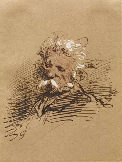 一位老人的头，c.1857（墨水在纸上加白） 作者 保罗·加瓦尔尼