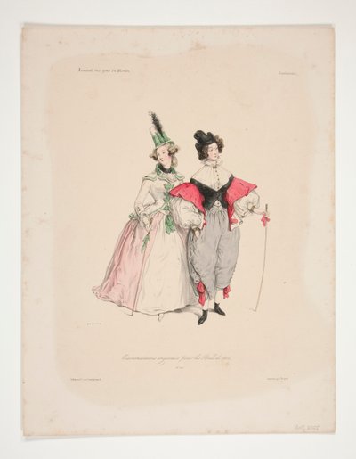 1834 年舞会的原始 TRAVESTISSEMENS（原文如此）。编号2号和3号 作者 保罗·加瓦尔尼