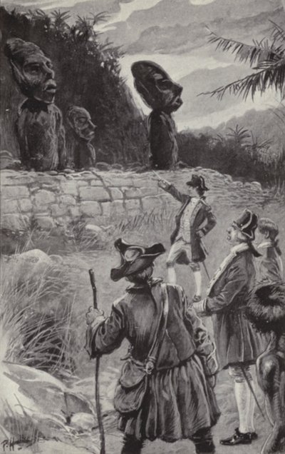 Examining the statues on Easter Island (litho) 作者 保罗·哈迪