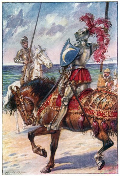 白月侠骑士，来自“堂吉诃德历险记”的插图，由G. Bell und Sons，Ltd。出版，1911年 作者 保罗·哈迪