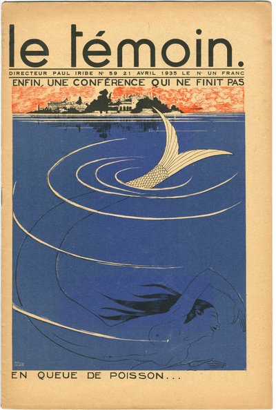 彩色讽刺杂志《Temoin》的封面，1935年4月21日（石版画）。 作者 保罗·伊里贝（Paul Iribe）