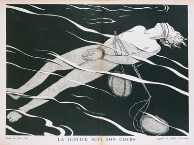 “正义遵循其道路”，正义体系的漫画，来自Floury出版的“Parlons Francais”。 1934年 作者 保罗·伊里贝（Paul Iribe）