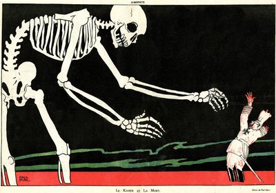 《 Kaiserad and Kaiser and Death》，出自《 La Baionnette》特别版，1915年11月4日，第18号（彩色石版画） 作者 保罗·伊里贝（Paul Iribe）