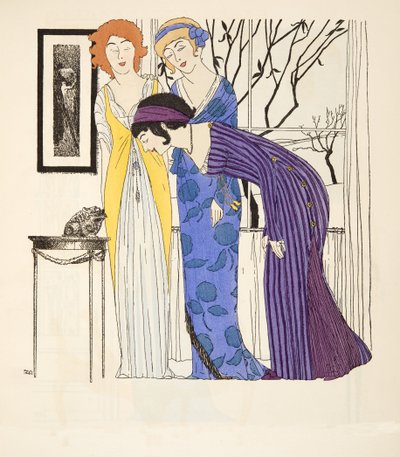 来自The Paul of Paul Poiret酒吧的三件帝国系列连衣裙。 1908年（模版印刷） 作者 保罗·伊里贝（Paul Iribe）