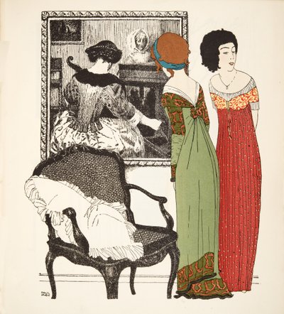 两件帝国系列连衣裙来自The Paul of Paul Poiret酒吧。 1908年（模版印刷） 作者 保罗·伊里贝（Paul Iribe）