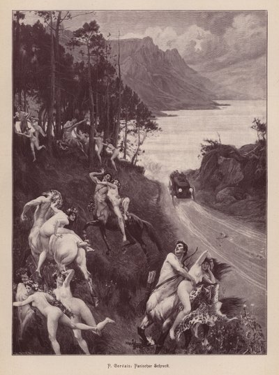 Satyrs and nymphs frightened by a motor car (engraving) 作者 保罗·吉恩·盖维斯