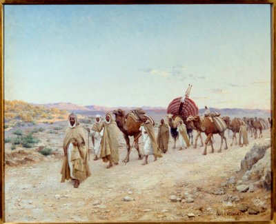 A caravan in the desert near Biskra in Algeria in 1892 Painting by Jean Baptiste Paul Hippolyte Lazerges, dit Paul Lazerges (1845-1902) 1892 Sun. 0,81x1,01 m Nantes, musee des Beaux Arts - A caravan in the desert near Biskra, Algeria 作者 保罗·约翰·巴蒂斯特·拉泽斯
