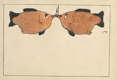 无标题（两条鱼，一条鱼钩，一条蠕虫）。 1901年 作者 保罗·克莱