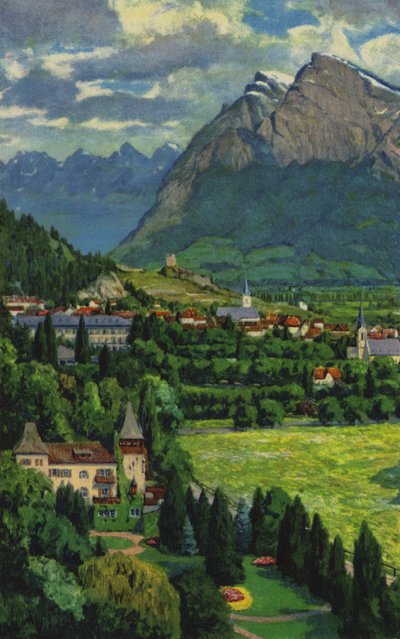 瑞士水疗中心：Ragaz、Churfirsten 和 Gonzen（彩色光刻） 作者 保罗·库沙