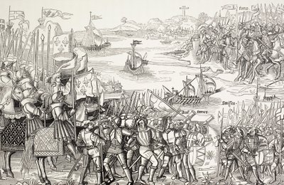 1249 年第七次十字军东征期间，十字军在埃及达米埃塔登陆。 作者 保罗·拉克鲁瓦