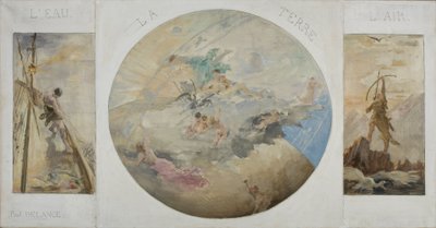 巴黎 Hôtel de Ville 餐厅草图：水、土、空气，1891 至 1892 年间（布面油画） 作者 保罗·路易斯·德兰斯