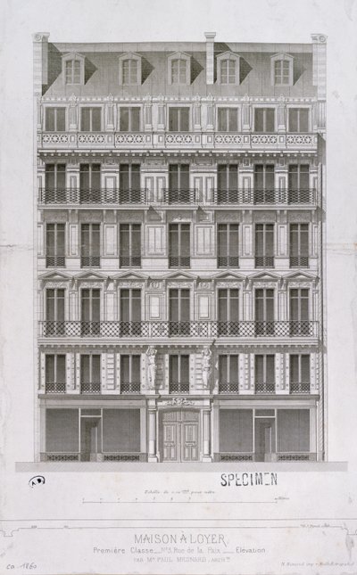 设计为巴黎rue de la Paix的奥斯曼风格的公寓楼，1860年 作者 保罗·梅纳德