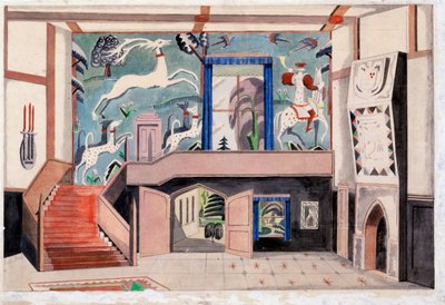 室内设计，约 1920-30 年代（纸面水彩画） 作者 保罗·纳什