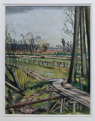 The Ridge，Wytschaete（水彩画、钢笔、黑色墨水和彩色粉笔） 作者 保罗·纳什
