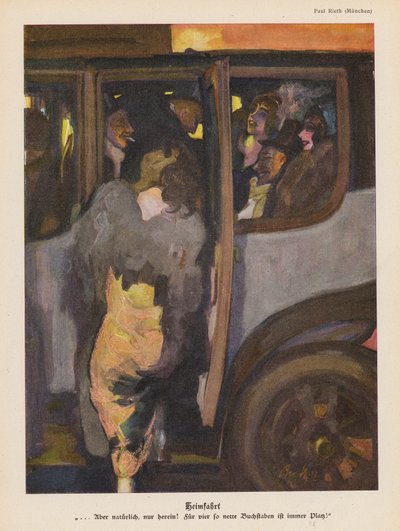女子外出后乘车回家（彩色石版画） 作者 保罗·瑞思