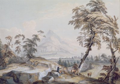 带旅行者的意式风景，第一名（带纸的w - c） 作者 保罗·桑德比