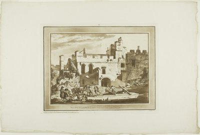 Manerbawr 城堡，选自根据在南威尔士现场绘制的《阿卡廷塔十二景》（Twelve Views in Aquatinta from Drawings taken on the Spot in South Wales）。 作者 保罗·桑德比