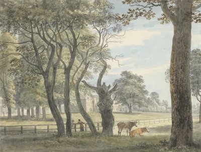 火药杂志，海德公园，约1790年（纸上石墨上的水彩，钢笔墨水和蜡笔） 作者 保罗·桑德比