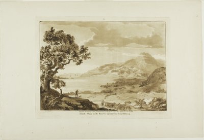 从 Fistiniog 通往 Caernarvan 的路上的 Traeth Mawr，《威尔士十二景》插图六 作者 保罗·桑德比