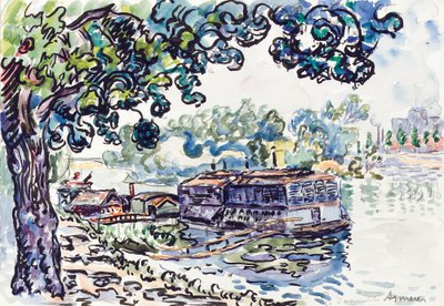 Asnières，约1900-05年（带纸，笔和黑色墨水在纸上的铅笔上） 作者 保罗·西尼亚克
