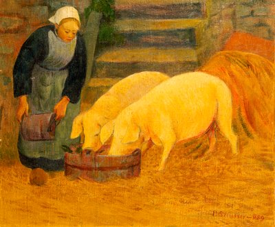 一个小女孩喂两只猪，1889年 作者 保罗·塞鲁西耶