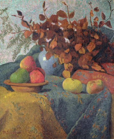 苹果和秋叶的静物，1910年 作者 保罗·塞鲁西耶
