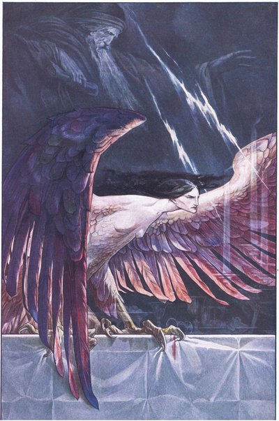 阿里尔作为一个哈比，插图来自暴风雨，1908年 作者 保罗·文森特·伍德罗夫
