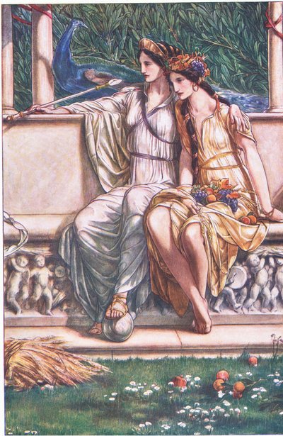 朱诺，谷神星和仙女和收割者的面具，插图来自暴风雨，1908年 作者 保罗·文森特·伍德罗夫