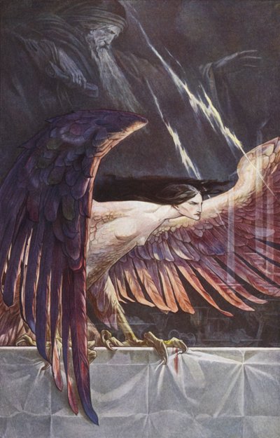 威廉-莎士比亚的《暴风雨》，第三幕，第三场（彩色石版画） 作者 保罗·文森特·伍德罗夫