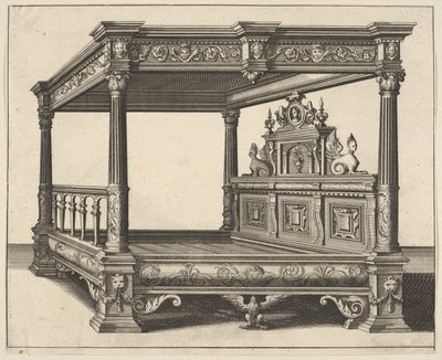 Verscheyden Schrynwerck的天篷床[几个木匠]，1658年。 作者 保罗·弗雷德曼·德弗里斯